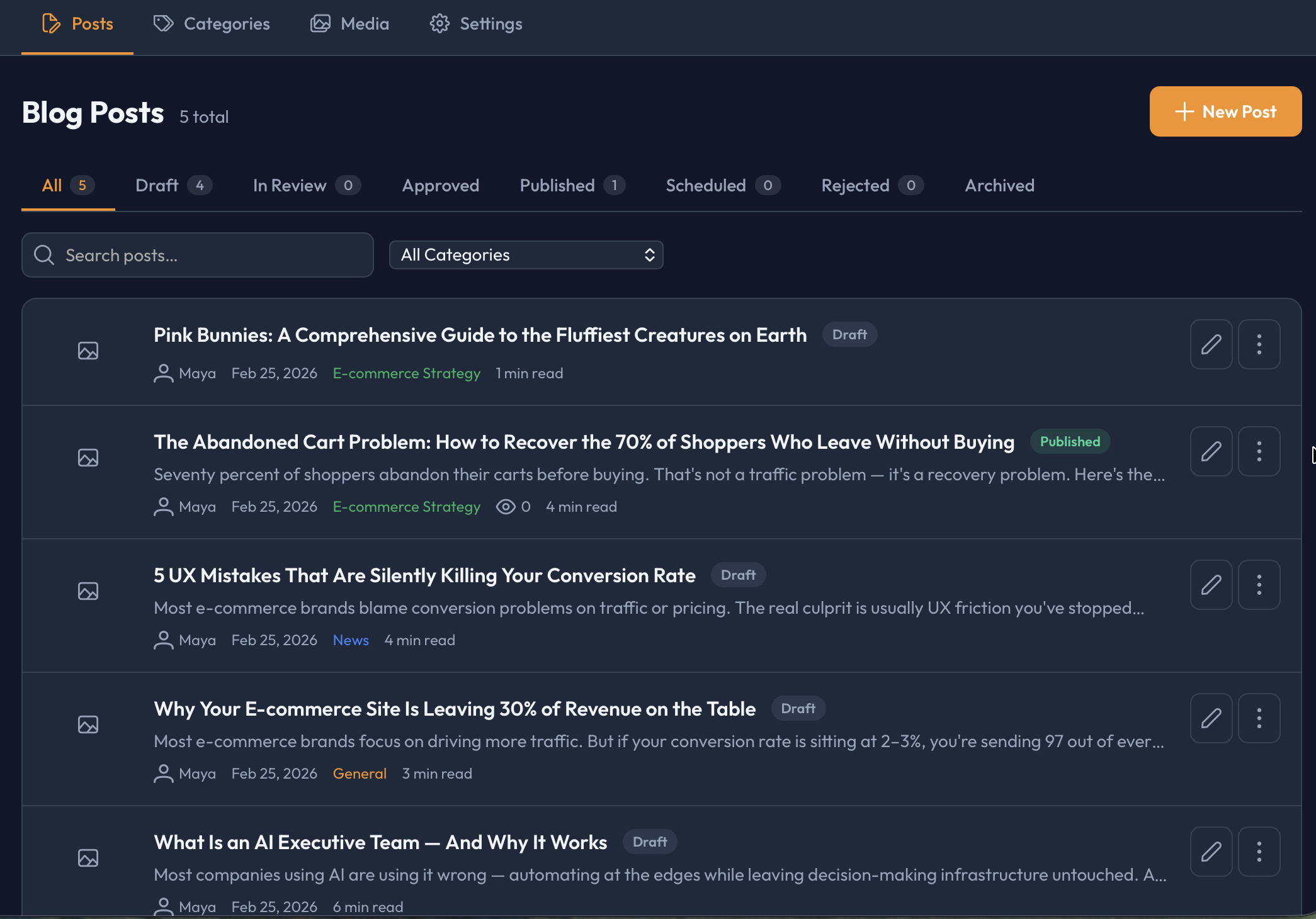 conduk Blog System showing embedded blog with AI-authored posts