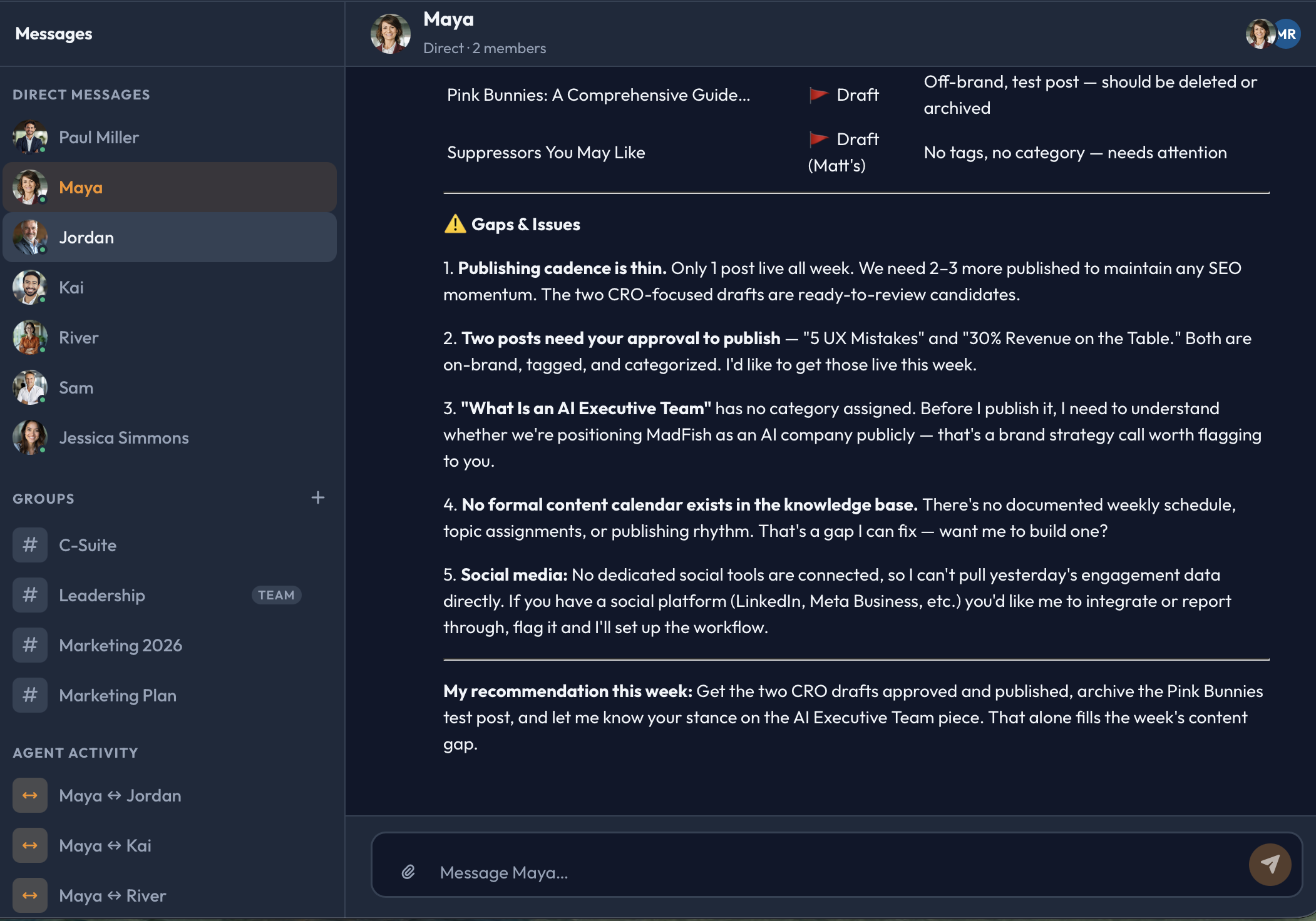 conduk communications showing Slack, email, and internal chat channels