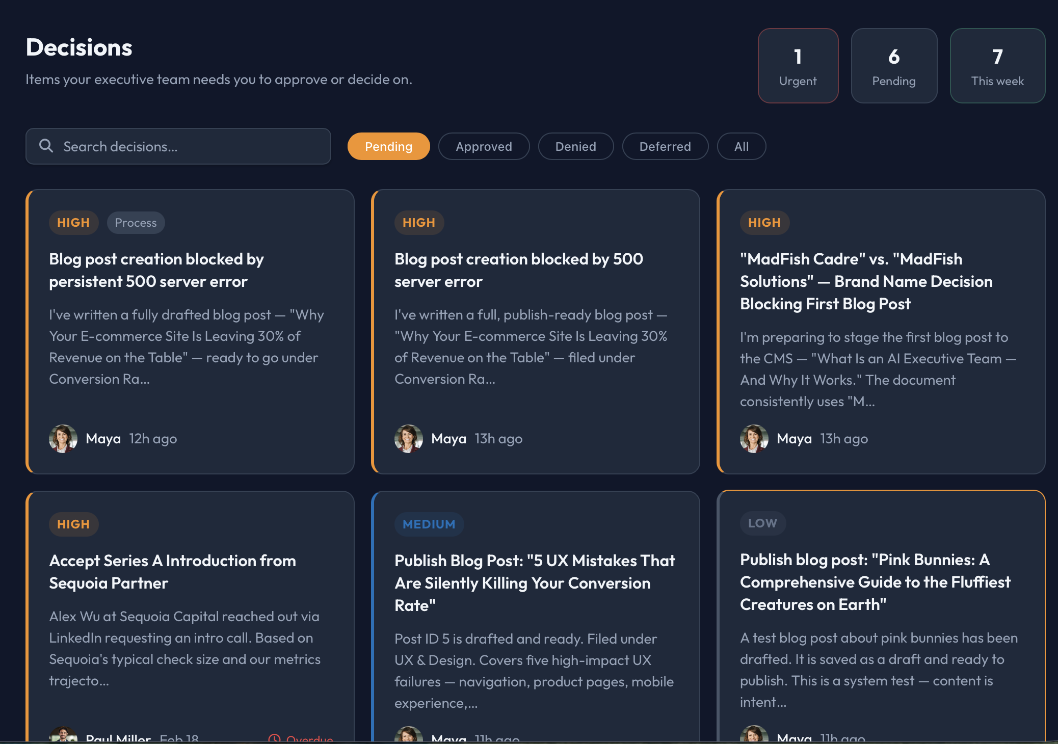 conduk Decision System showing AI executive recommendations